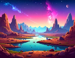 Cosmic desert valley panorama