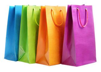   brightly colored shopping bags isolated on white background PNG,AI GENERATED