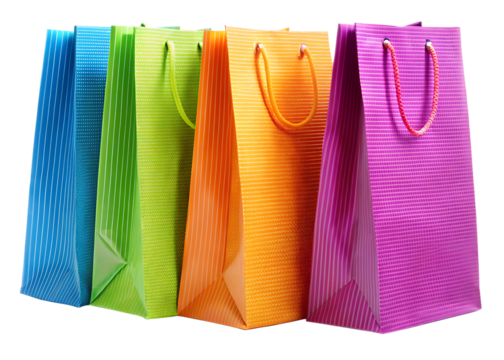   brightly colored shopping bags isolated on white background PNG,AI GENERATED