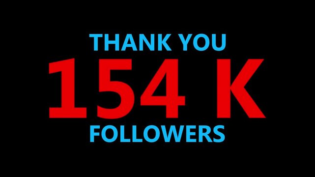 Thank you 154 K followers. 154,000 followers realistic sign on the brick wall animation. confetti party effects, social media milestone motion graphics animation