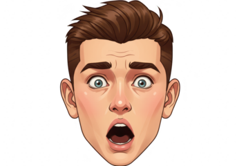 Shocked man face with open mouth and wide eyes, isolated on transparent background