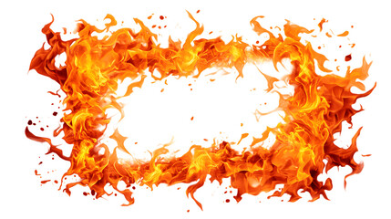 Fiery frame with orange flames isolated on white background transparent png