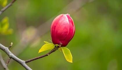 Close-up of a vibrant crimson magnolia bud.