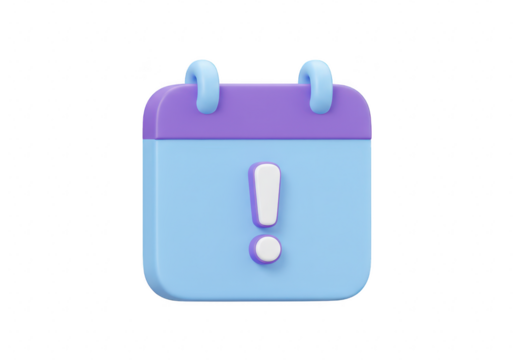 3d calendar with an exclamation mark on a blue background, isolated on transparent background