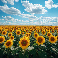 Fototapeta premium Sunflowers in a field, basking in the sunlight.
