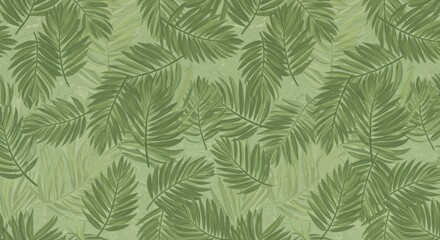 Lush Green Palm Fronds: Tropical Foliage Pattern with Textured Background