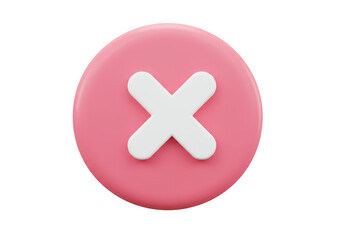 Fototapeta premium 3d pink circle with a white cross symbol, representing cancellation or error, isolated on transparent background