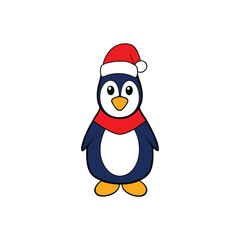 A cute cartoon Christmas penguin on a white background vector illustration