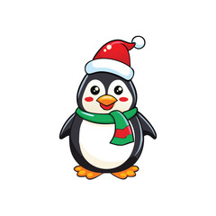 A cartoon Christmas penguin on a plain white background vector illustration