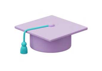 A purple graduation cap with a blue tassel, isolated on a transparent background, symbolizing academic achievement and education
