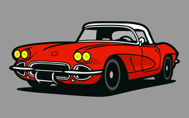 vector illustration of a red retro muscle car with chrome detailing and classic muscle design features