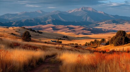 Golden Landscape with Distant Mountains