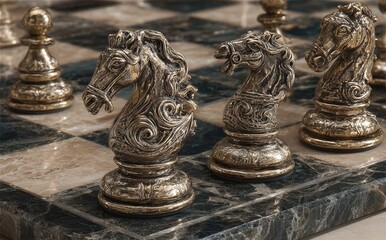 Chess Game Closeup on Marbled Board