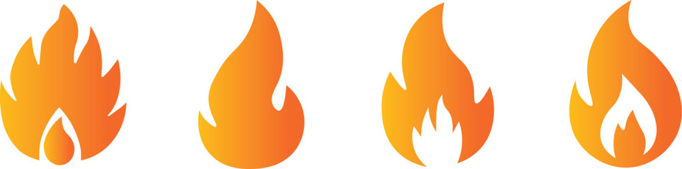 Flame icons set, Flame Vector Icons. Simple flat burning fire silhouette collection. Hot energy symbol for graphic design, Vector Illustration
