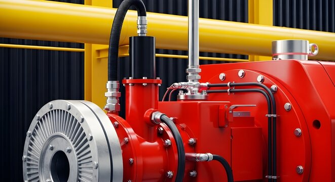 Close-up of industrial gas burner equipment in a factory boiler room