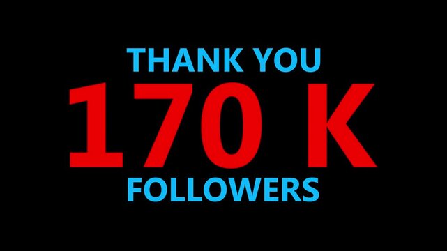 Thank you 170 K followers. 170,000 followers realistic sign on the brick wall animation. confetti party effects, social media milestone motion graphics animation