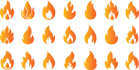 Flame Icons Big Set, Flame Vector Icons. Simple flat burning fire silhouette collection. Hot energy symbol for graphic design, Vector Illustration