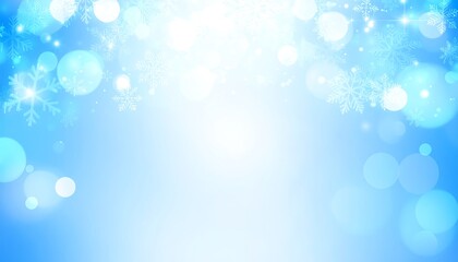 Obraz premium Light blue background with snowflakes and bokeh.