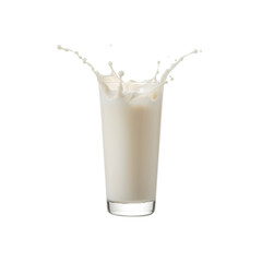 Glass of milk splashing isolated on transparent background