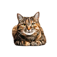 Naklejka premium Brown tabby cat with golden eyes sitting and facing forward