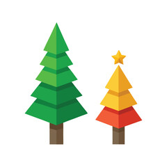 A simple Christmas tree in flat and 3D styles on a plain white background vector illustration
