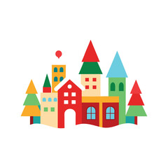 A snowy and festive Christmas village vector illustration