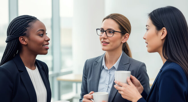 Diverse Businesswomen Coffee Break Chatting in Office