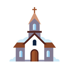 A winter church scene in the snow on a white background vector illustration