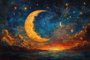 Celestial event moonrise over ocean digital night sky serene atmosphere artistic view dreamy concept
