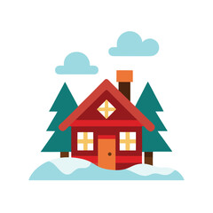 A charming and cozy cabin in the snow on a white background vector illustration