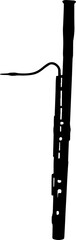 Bassoon silhouette with long narrow body, curved metal crook, and reed.