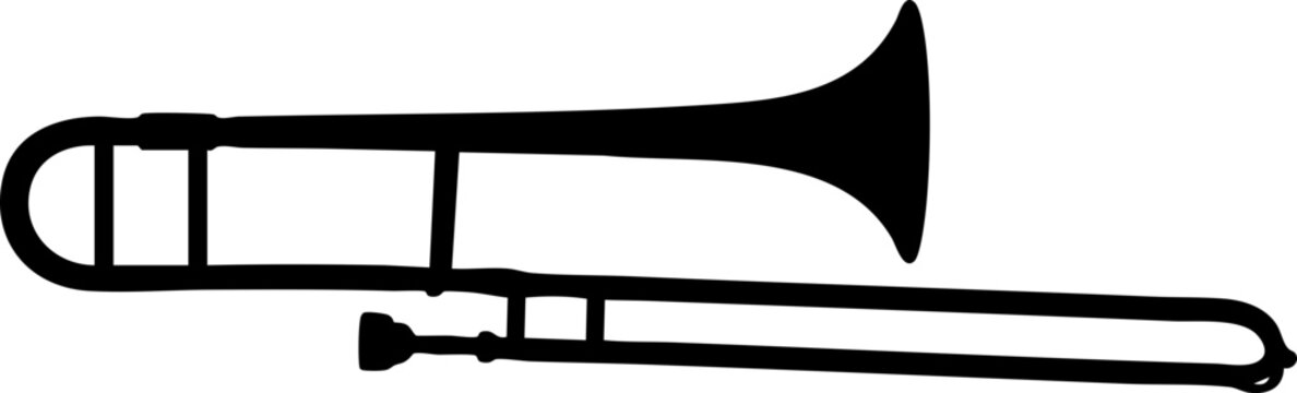 Trombone silhouette with straight tubing, long slide, and wide bell flare.
