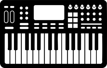 Fototapeta premium Keyboard instrument silhouette with horizontal row of black and white keys.