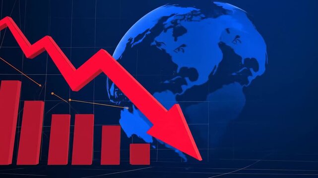 Global Economic Downturn: Red Arrow and Falling Bar Graph Animation