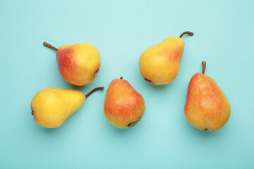 Fresh pear fruit on blue background, Healthy fruit