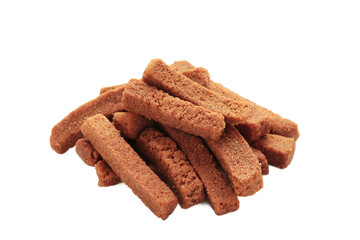 Rye rusks with garlic. Garlik bread snack for beer isolated on white background.