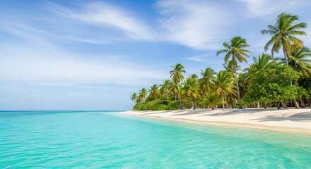Fototapeta premium Pristine tropical beach with turquoise water and palm trees