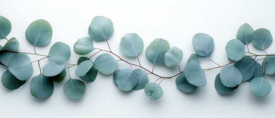 Eucalyptus leaves arrangement nature scene botanical minimalist top-down view organic aesthetics