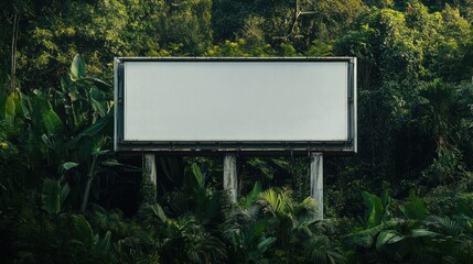 Fototapeta premium A blank billboard stands amidst lush greenery, inviting messages or advertisements.