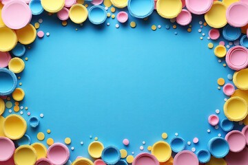 Colorful circles border a bright blue background. Perfect for kid's themes, party invites, or decoration.