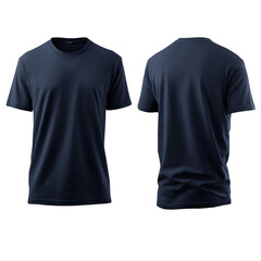 Blank Navy Blue T-Shirt with Round Neck &ndash; Front and Back 3D Template &ndash; Isolate on Transparent White Background