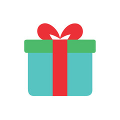 A colorful Christmas gift icon in a flat design vector illustration