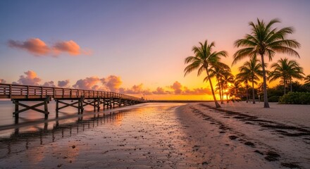 Fototapeta premium Sunrise over a tranquil beach pier