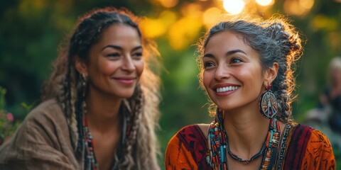 Cultural celebration of joyful women nature portrait warm lighting authentic connection