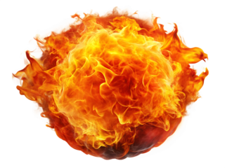 red yellow hot burning fire ball flame isolated on white background