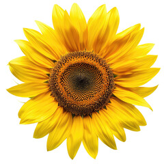 Obraz premium Bright yellow sunflower in full bloom with a dark brown center, isolated