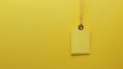 A simple yellow tag hanging against a yellow background, ideal for labeling or pricing.