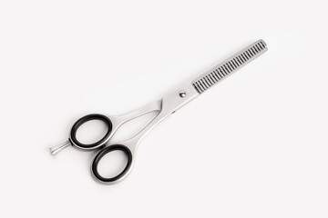 Barber scissors for sculpting isolated on white background. Stylish professional hairdressing scissors