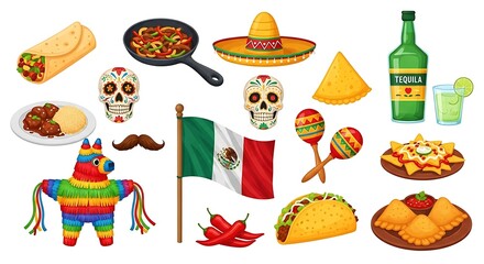 Colorful mexican fiesta celebration food, drink and culture