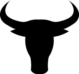 Bull head icon, black silhouette and outline vector of cattle, ox, buffalo, and cow skulls with horns, animal head logo, ranch, farm, rodeo, mascot and tattoo design isolated on transparent background